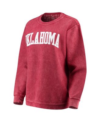 Women's Crimson Oklahoma Sooners Comfy Cord Vintage-Like Wash Basic Arch Pullover Sweatshirt
