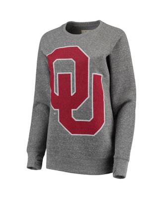 Women's Heathered Gray Oklahoma Sooners Big Team Logo Knobi Fleece Tri-Blend Crew Neck Sweatshirt