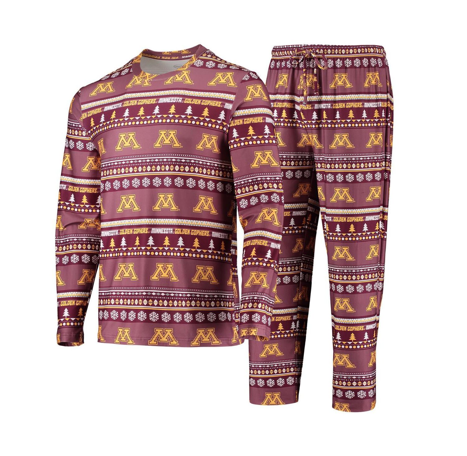Men's Maroon Minnesota Golden Gophers Ugly Sweater Long Sleeve T-shirt and Pants Sleep Set