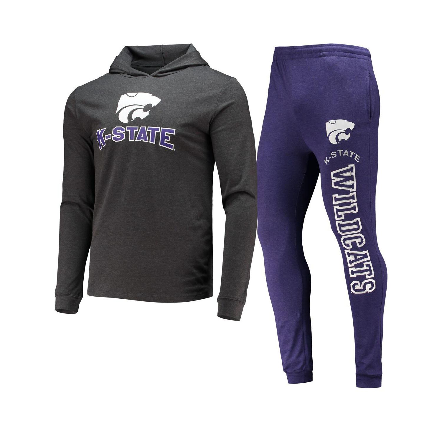 Men's Purple and Charcoal Kansas State Wildcats Meter Long Sleeve Hoodie T-shirt and Jogger Pants Set