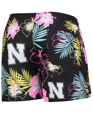 Men's Black Nebraska Huskers Neon Floral Swim Trunks