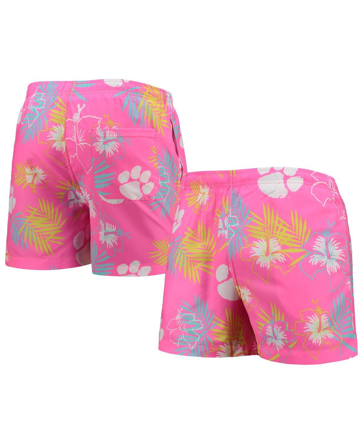 Men's Foco Pink Clemson Tigers Neon Floral Swim Trunks - Pink