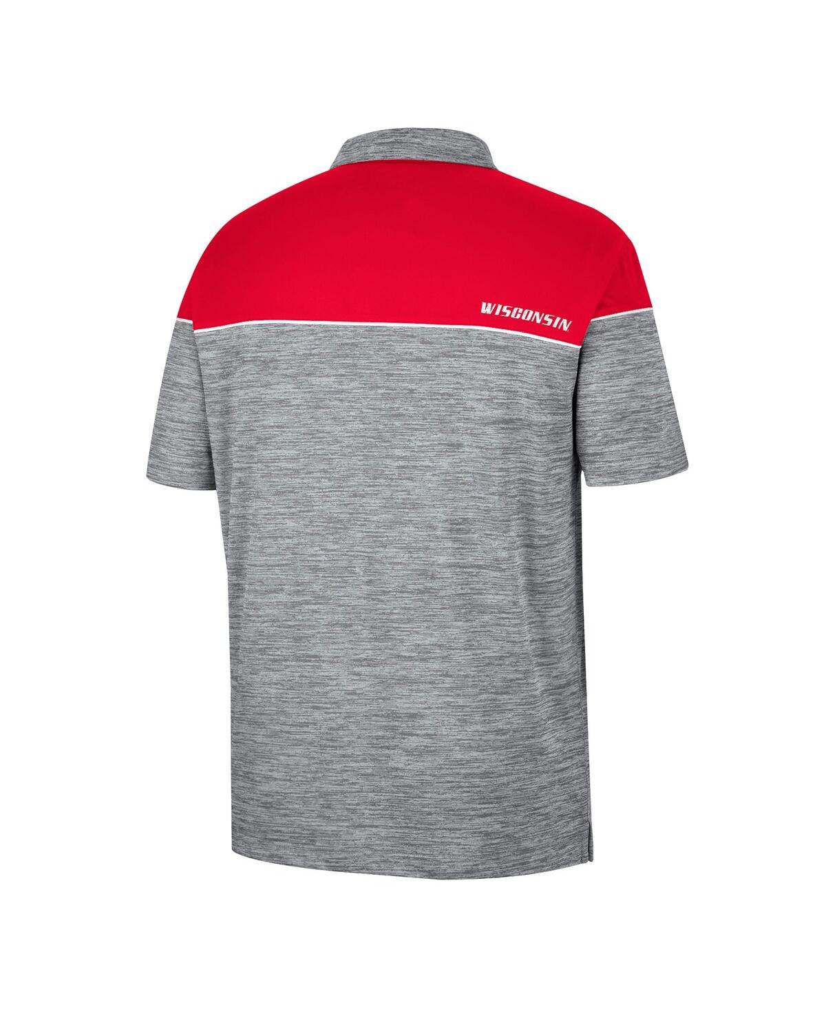 Colosseum Men's  Heathered Gray, Red Wisconsin Badgers Birdie Polo Shirt In Heathered Gray,red