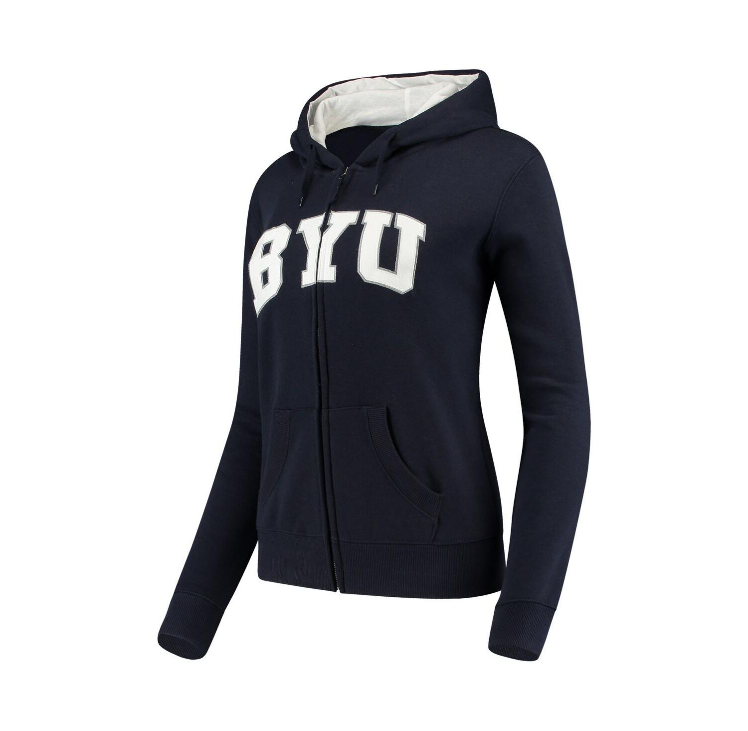 Women's Stadium Athletic Navy BYU Cougars Arched Name Full-Zip Hoodie