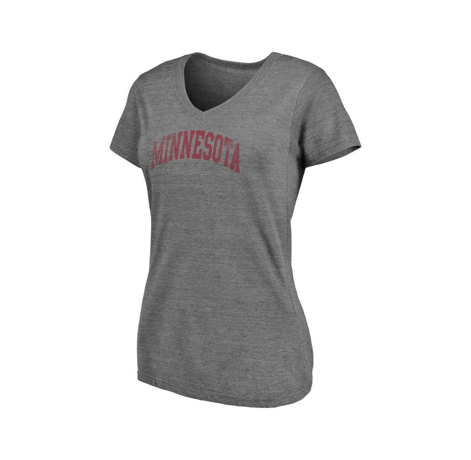 Women's Heathered Gray Minnesota Golden Gophers Slab Serif 2-Hit V-Neck Tri-Blend T-shirt