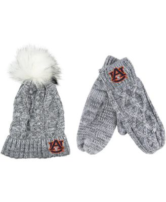Mens and Womens ZooZatz Gray Auburn Tigers Cuffed Knit Pom Hat and Mittens Set 6990₽