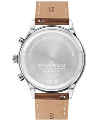 Men's Heritage Cognac Brown Genuine Leather Strap Watch 43mm