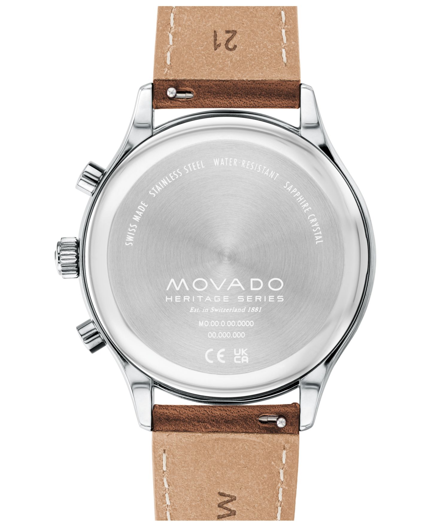 Мужские часы Movado Heritage Cognac Brown Genuine Leather Strap Watch 43mm — фото 3