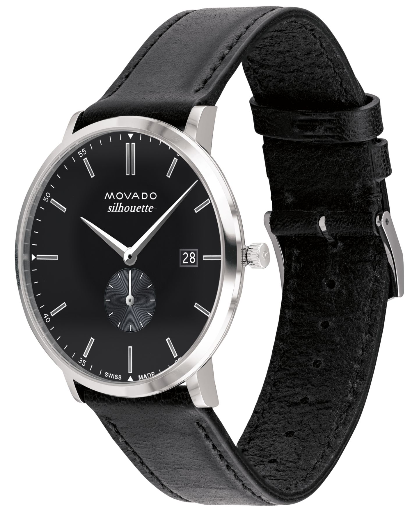 Мужские часы Movado Heritage Black Genuine Leather Strap Watch 40mm — фото 2
