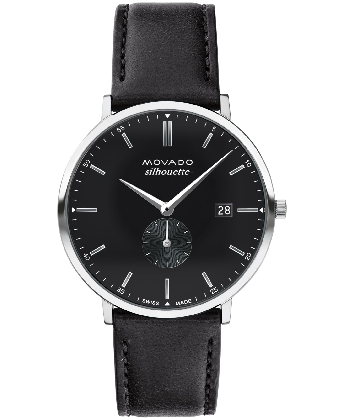 Мужские часы Movado Heritage Black Genuine Leather Strap Watch 40mm — фото 1