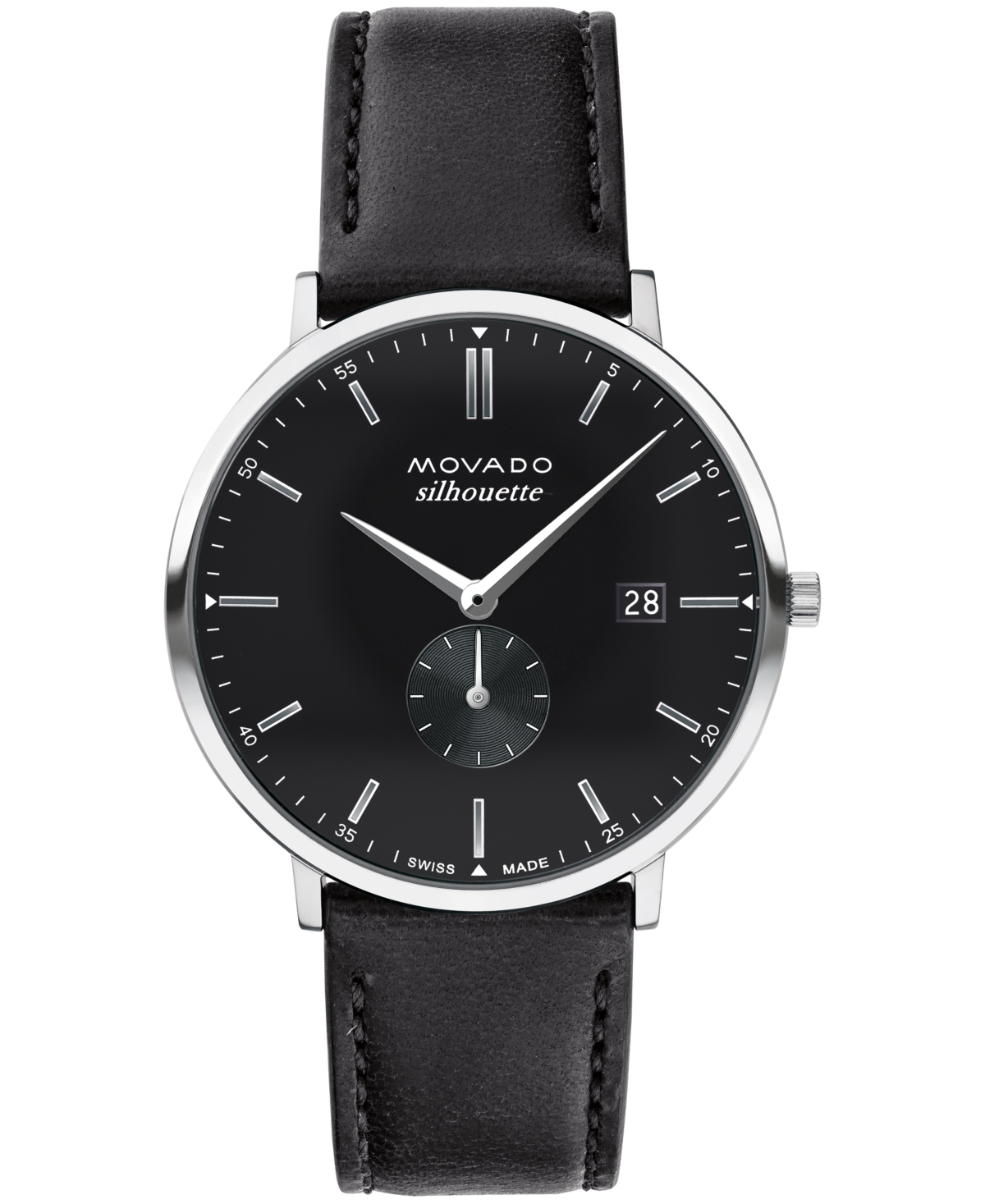 Shop Movado Men's Heritage Black Genuine Leather Strap Watch 40mm In Silver