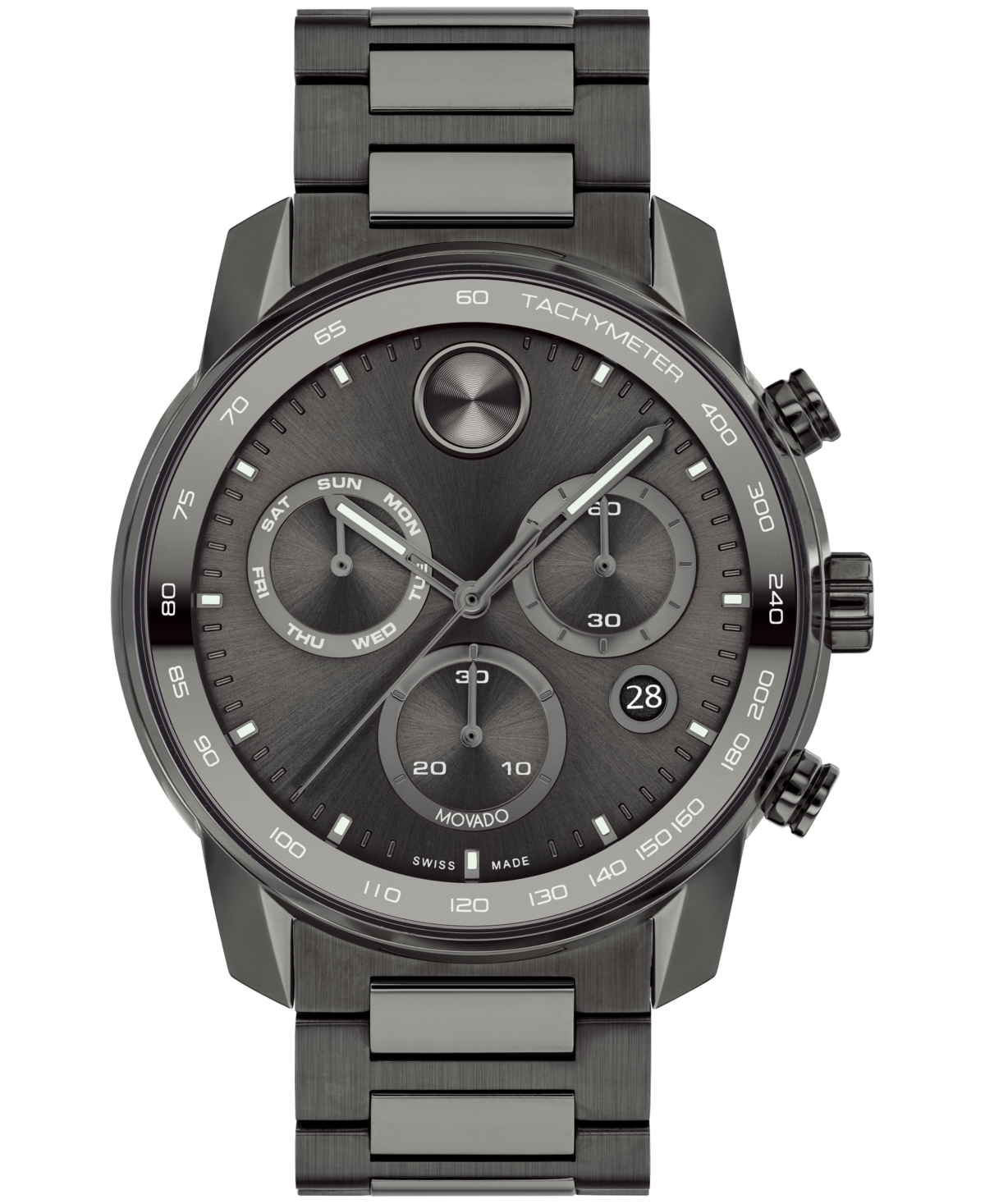 Shop Movado Men's Bold Verso Gunmetal Ionic Plated Steel Bracelet Watch 44mm
