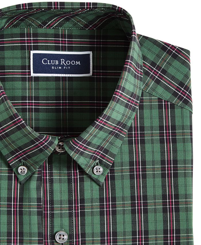 Club Room Men's Slim Fit 4Way Stretch Plata Plaid Dress Shirt, Created