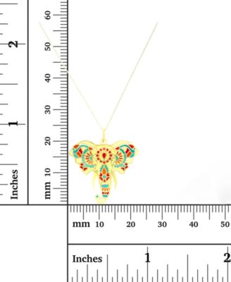 Enamel Hand-Painted Elephant 18" Pendant Necklace in 14k Gold