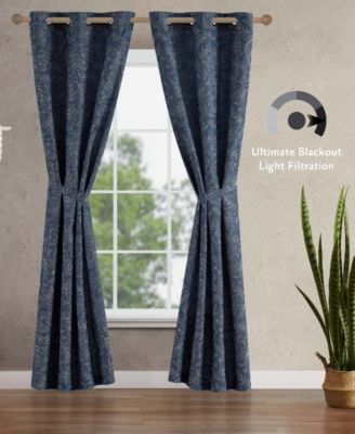 Groovy Paisley Textured Blackout Grommet Window Curtain Panel Pair with Tiebacks, 38" x 96"