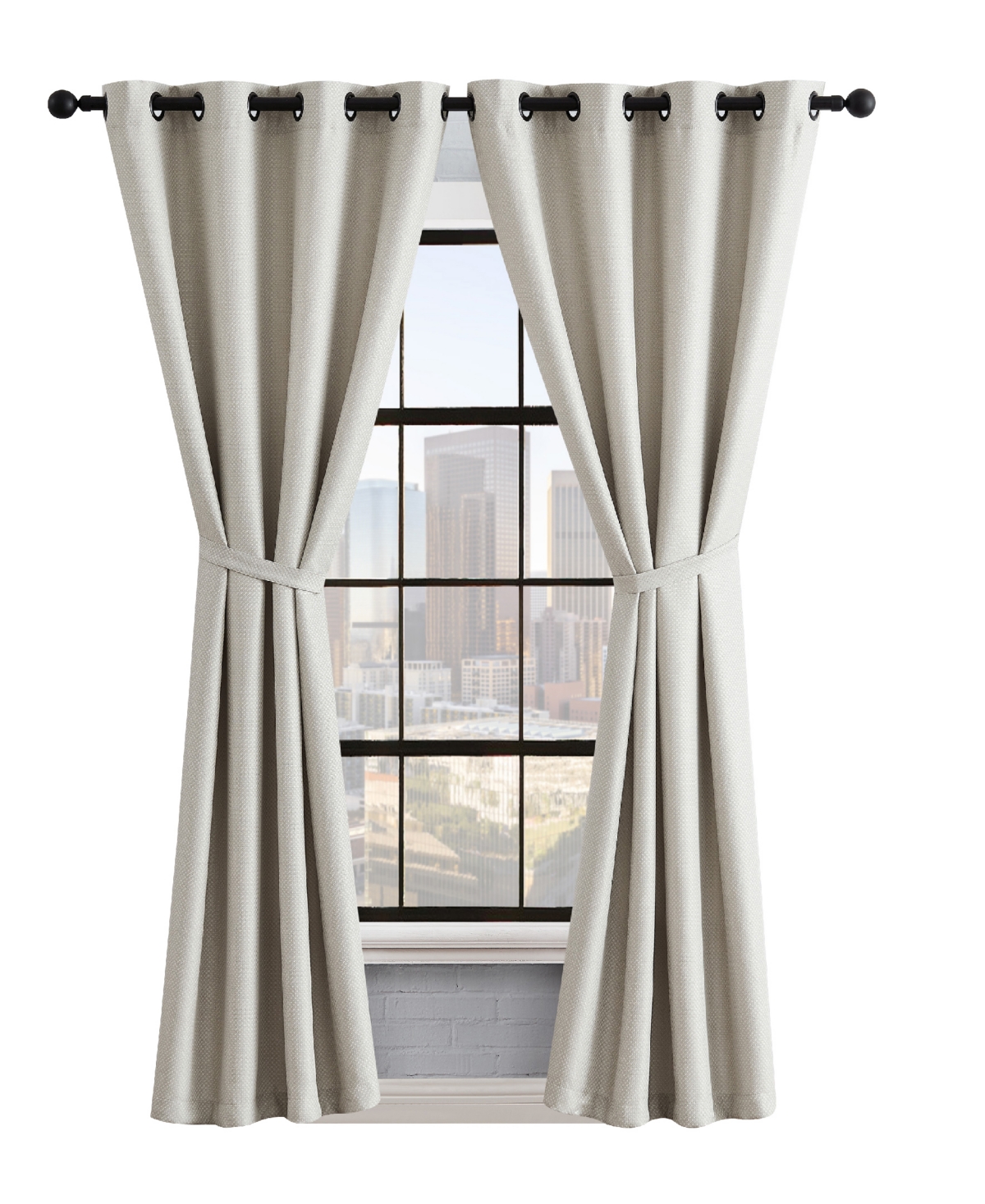 Lucky Brand Ember Thermal Woven Room Darkening Grommet Window Curtain Panel Pair With Tiebacks, 50" X 96" In Linen Beige