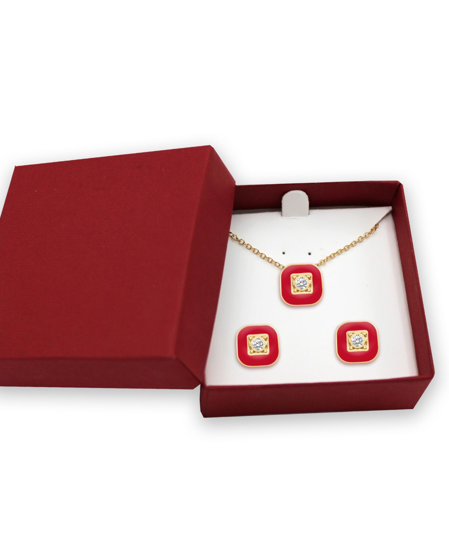 Crystal Enamel Necklace and Earring Set, 2-Piece
