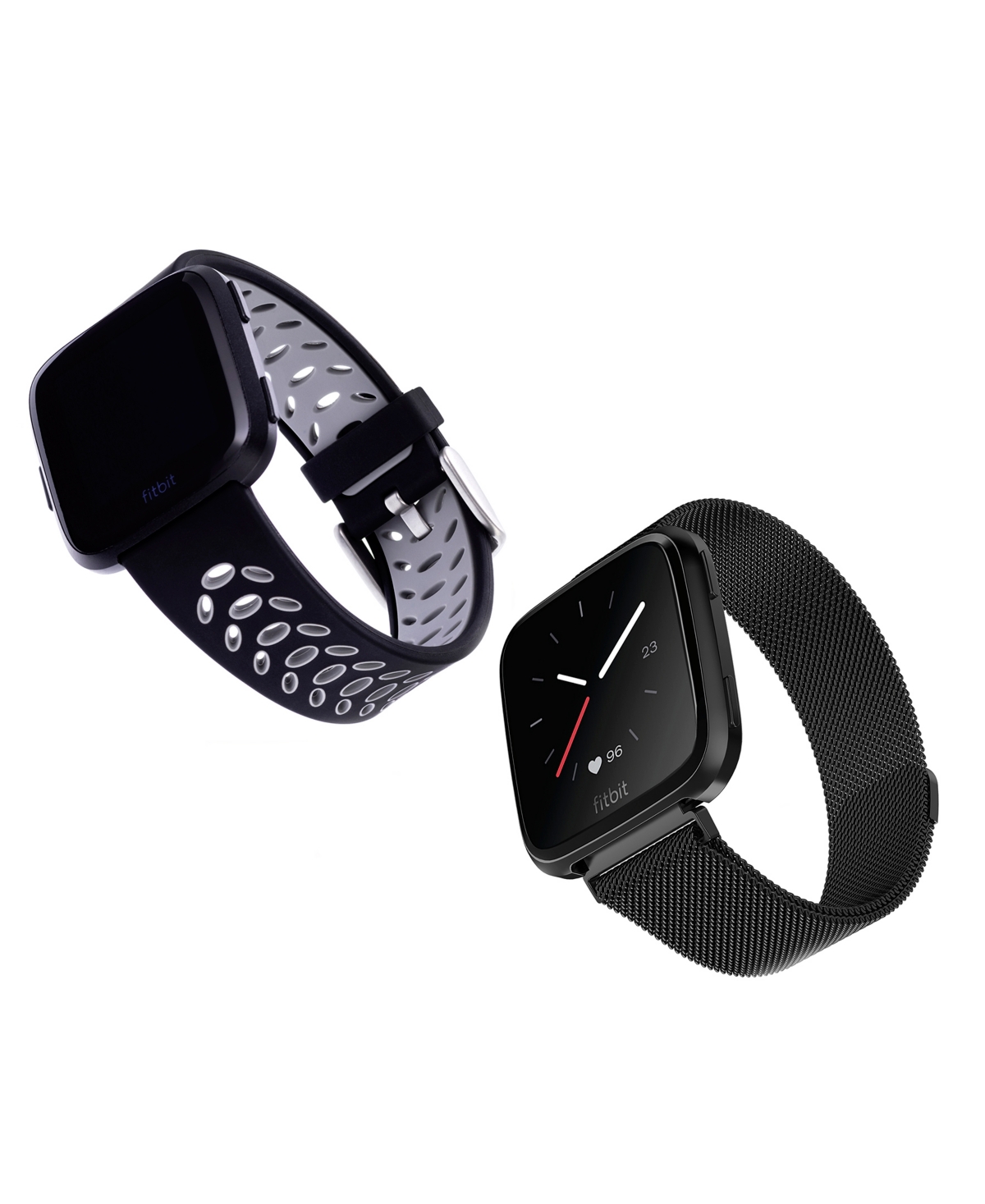 Black Stainless Steel Mesh Band, Black and Gray Premium Sport Silicone Band Set, 2 Piece Compatible with the Fitbit Versa and Fitbit Versa 2 -