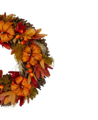 Pumpkins and Berries Autumn Harvest Wreath Unlit, 13"