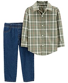 Toddler Boys Plaid Long Sleeves Shirt and Pant, 2-Piece Set