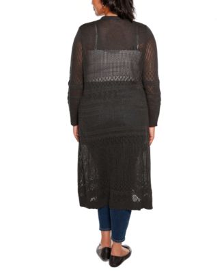 Plus Size Pointelle-Stitch Duster Cardigan
