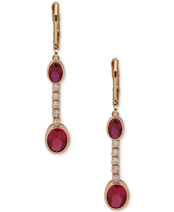 Anne Klein Gold-Tone Pavé Crystal Oval Linear Earrings - Macy's