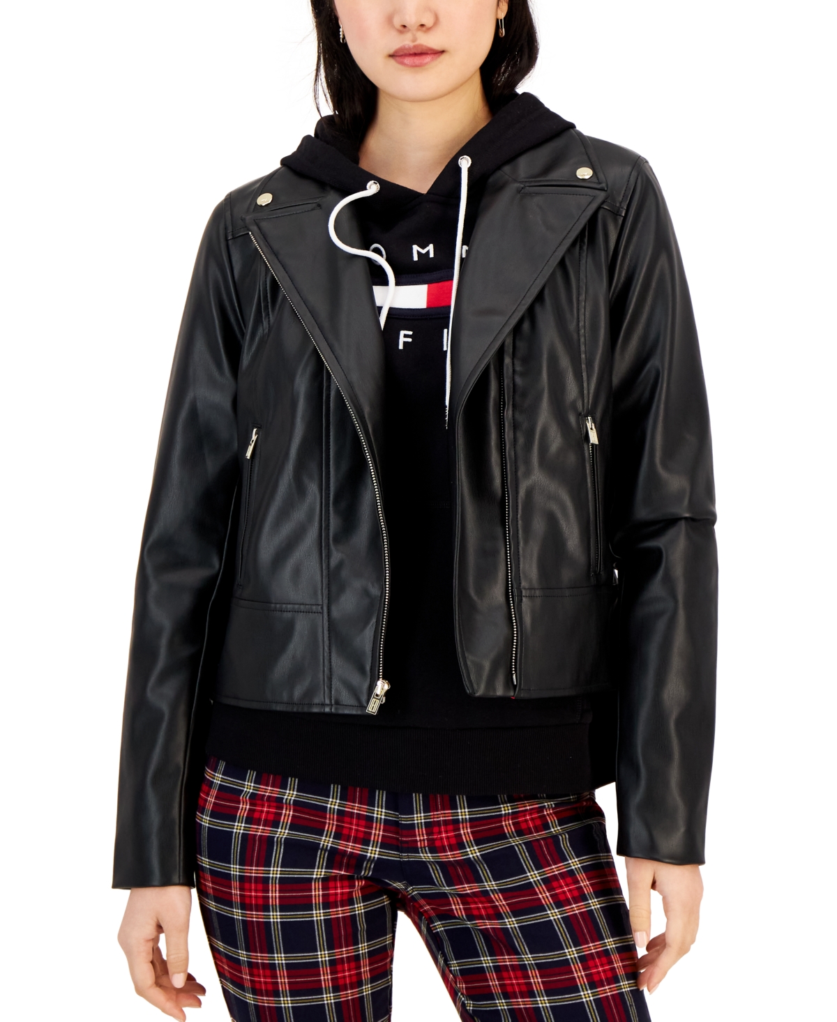 Tommy Hilfiger Women's Faux-Leather Moto Jacket