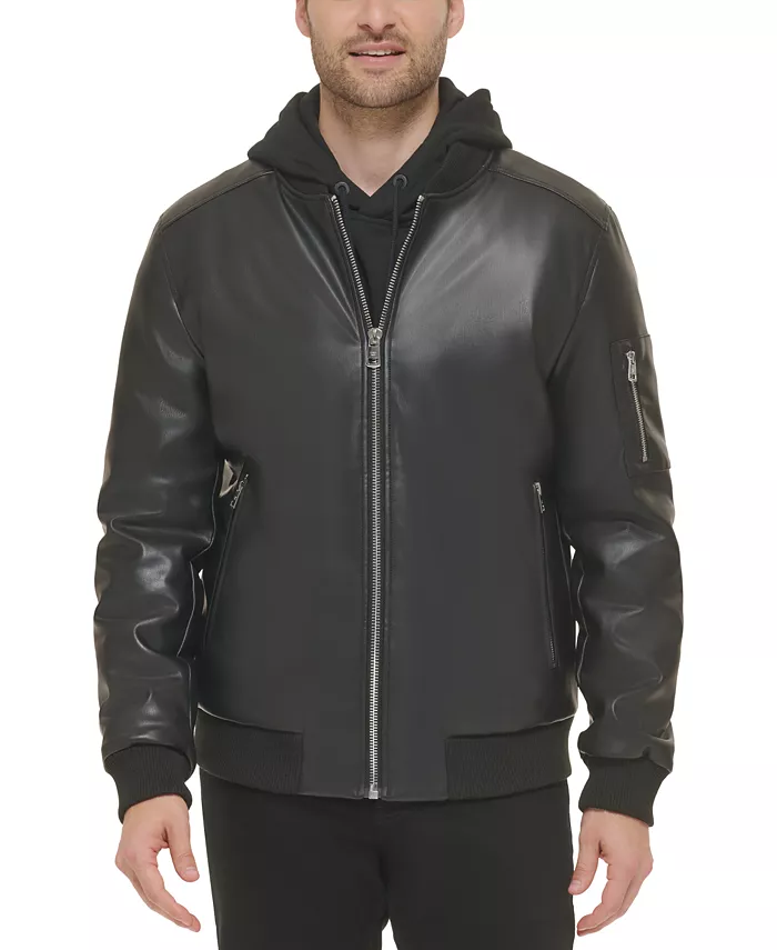 macys.com | Faux-Leather Bomber Jacket