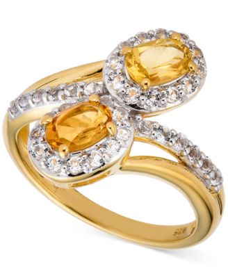 Macy's - Amethyst (3/4 ct. t.w.) & White Topaz (5/8 ct. t.w.) Bypass Ring in 14k Gold-Plated Sterling Silver (Also in Additional Gemstones)