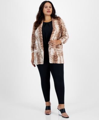 Bar III - Plus Size Python-Print Open-Front Boyfriend Blazer
