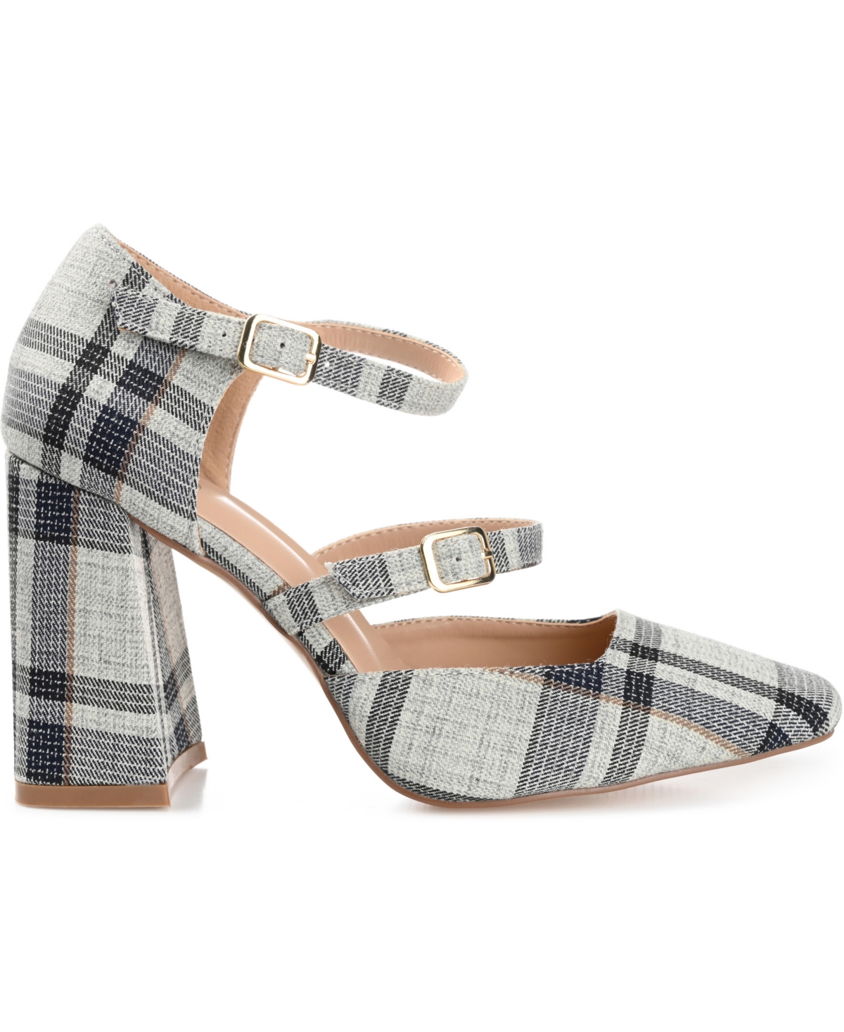 Shop Journee Collection Women's Isadorah Double Strap Heels In Black Plaid