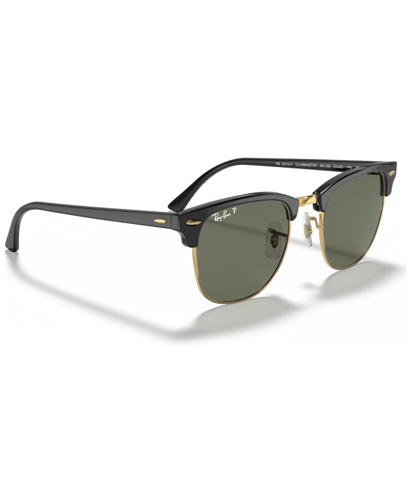 Солнцезащитные очки Ray-Ban Unisex Polarized Low Bridge Fit Sunglasses, RB3016F Clubmaster Classic 55, цвет: Чёрный — фото 6