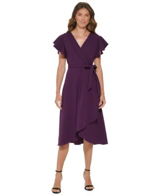 DKNY Flutter-Sleeve V-Neck Dress & Reviews - Dresses - Women - Macy's