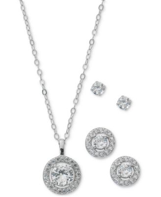 Giani Bernini 2-pc. Set Cubic Zircona Solitaire & Cluster Stud Earrings In  Sterling Silver, Created For Macy's In Multi