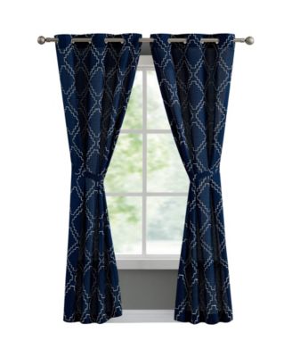 French Connection Somerset Embroidered Light Filtering Grommet Window Curtain Panel Pair With Tiebacks Collection In Gray