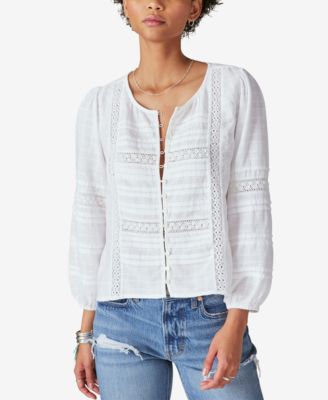 Lucky Brand - Women's Pintucked Long-Sleeve Lace Blouse