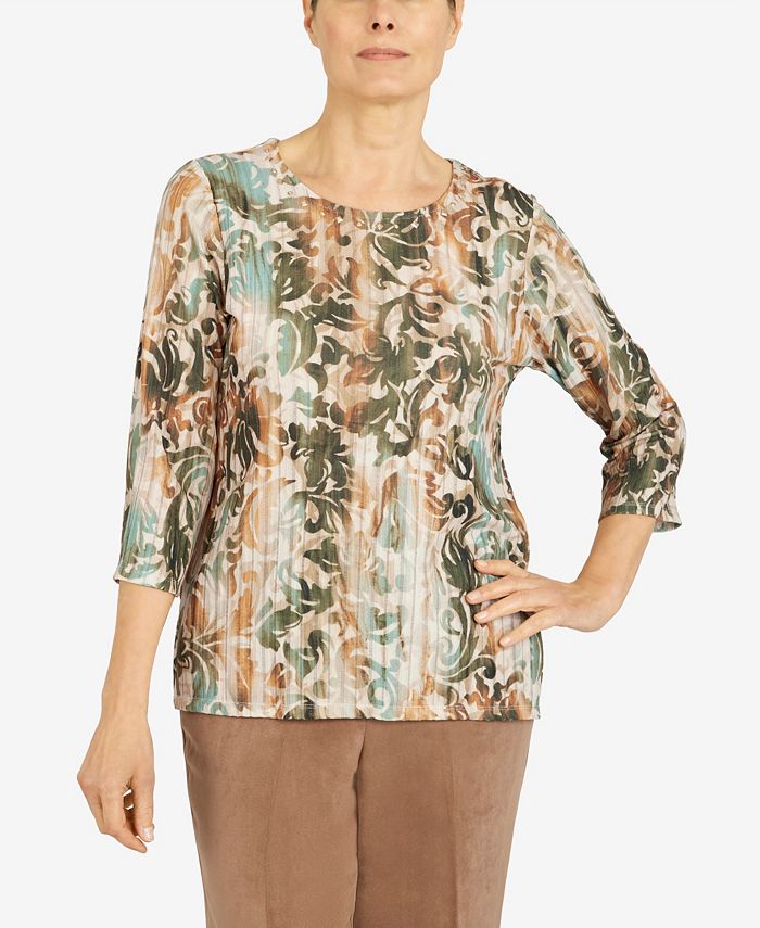 Alfred Dunner Women's Copper Canyon Crew Neck Three-Quarter Sleeve Top ...