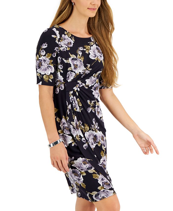Connected Petite Jersey-Knit Printed Sheath Dress - Macy's