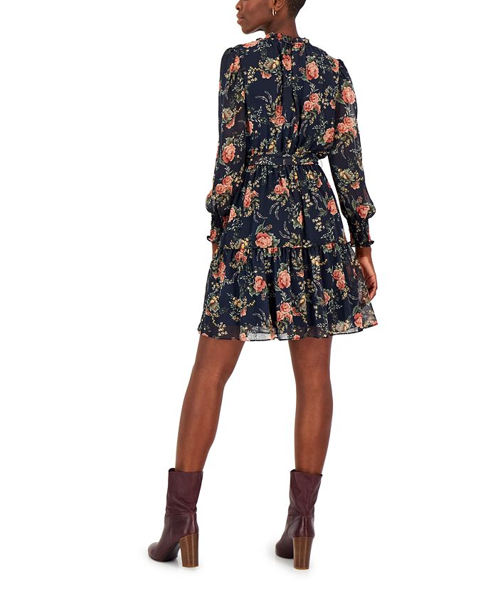 MSK Plus Size Printed Blouson-Sleeve Fit & Flare Dress - Macy's