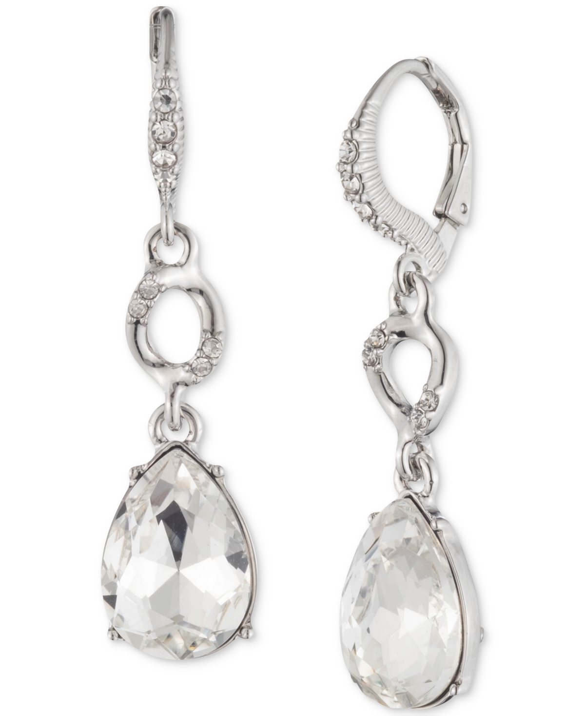 Givenchy Silver-Tone Circle & Pear-Shape Crystal Double Drop Earrings