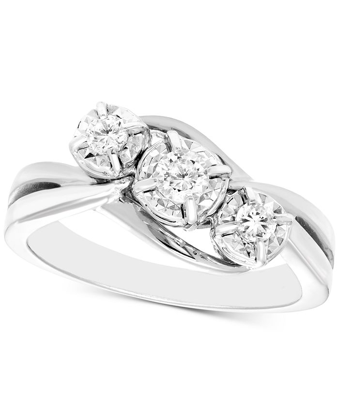 Macy's Diamond Three Stone Ring (1/4 ct. t.w.) in 10k White or Yellow Gold