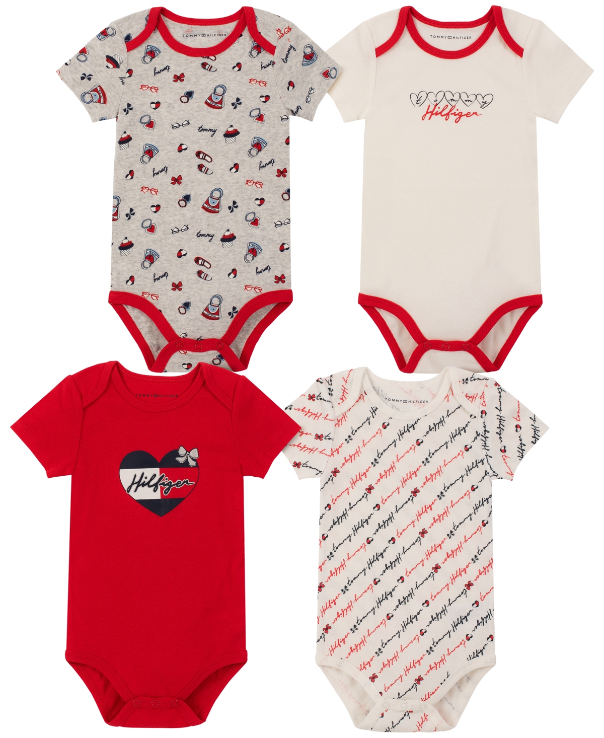 Tommy Hilfiger Baby Signature Short Sleeve Bodysuits, Of In Red ModeSens