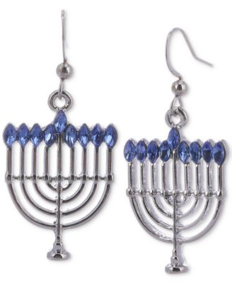 Charter Club - Silver-Tone Color Marquise-Crystal Menorah Drop Earrings