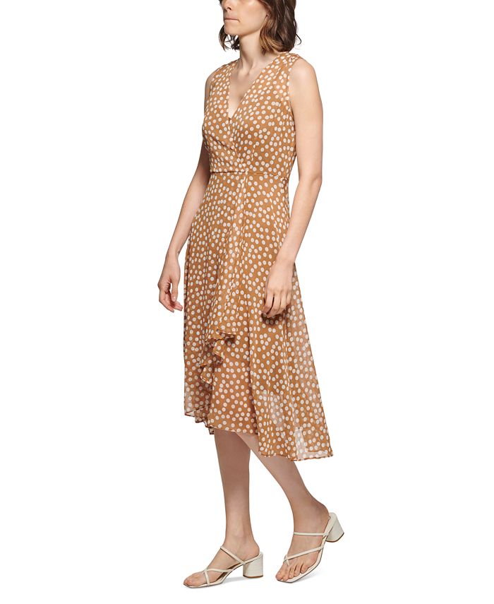 Calvin Klein Polka-Dot Surplice Dress - Macy's