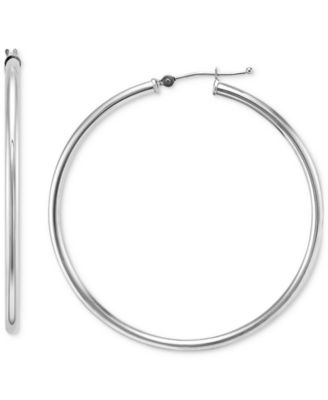 Macy's Polished Tube Medium Hoop Earrings In 14K White Gold (45mm) - Macy's