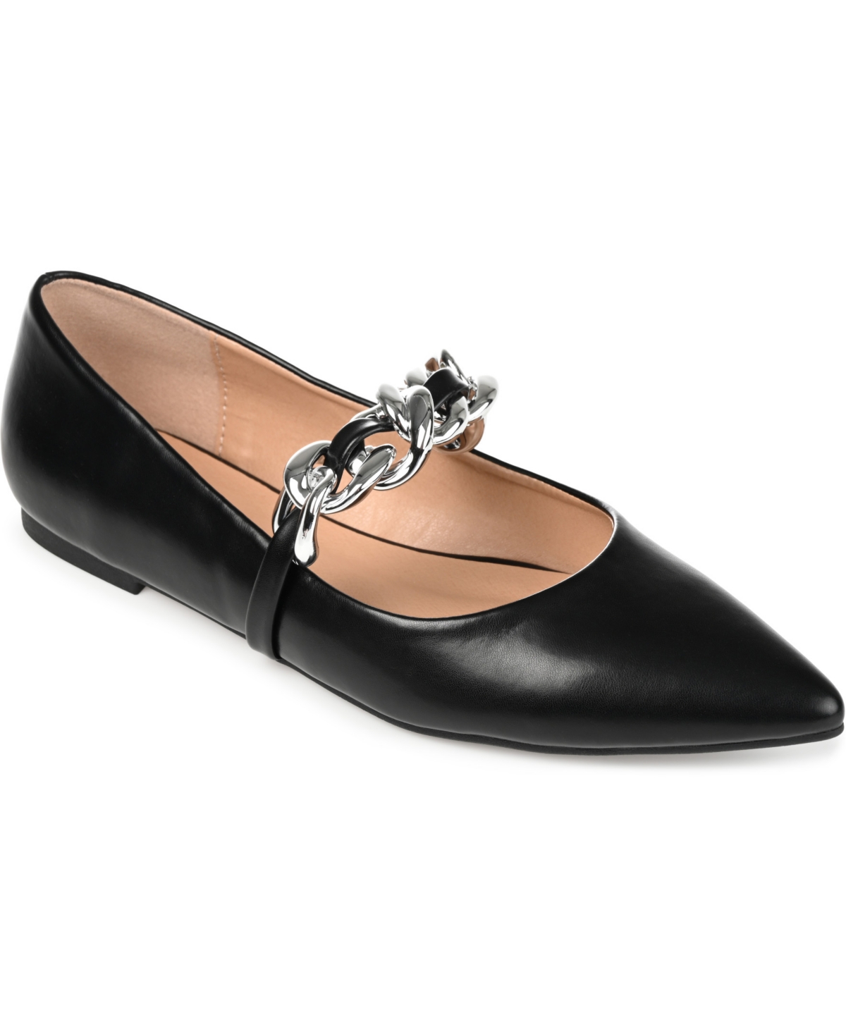 Shop Journee Collection Women's Metinaa Chain Mary Jane Pointed Toe Flats In Black