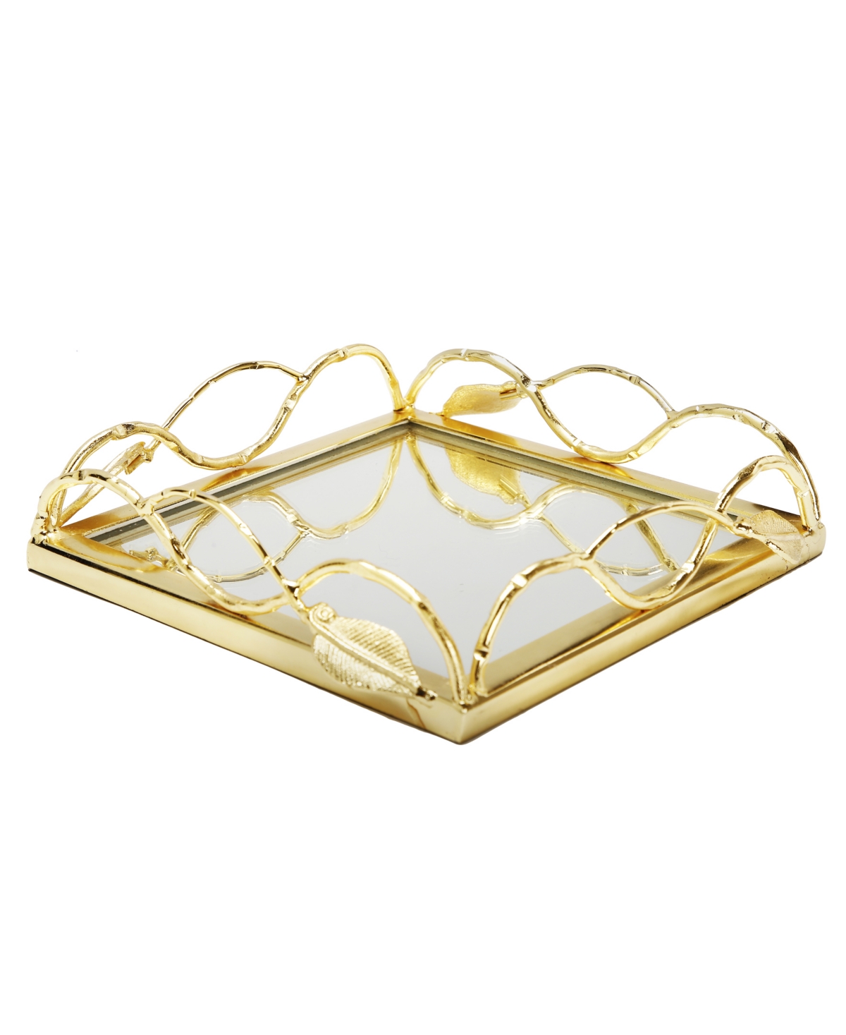 Classic Touch Mirror Napkin Holder With Leaf Design In Gold-tone