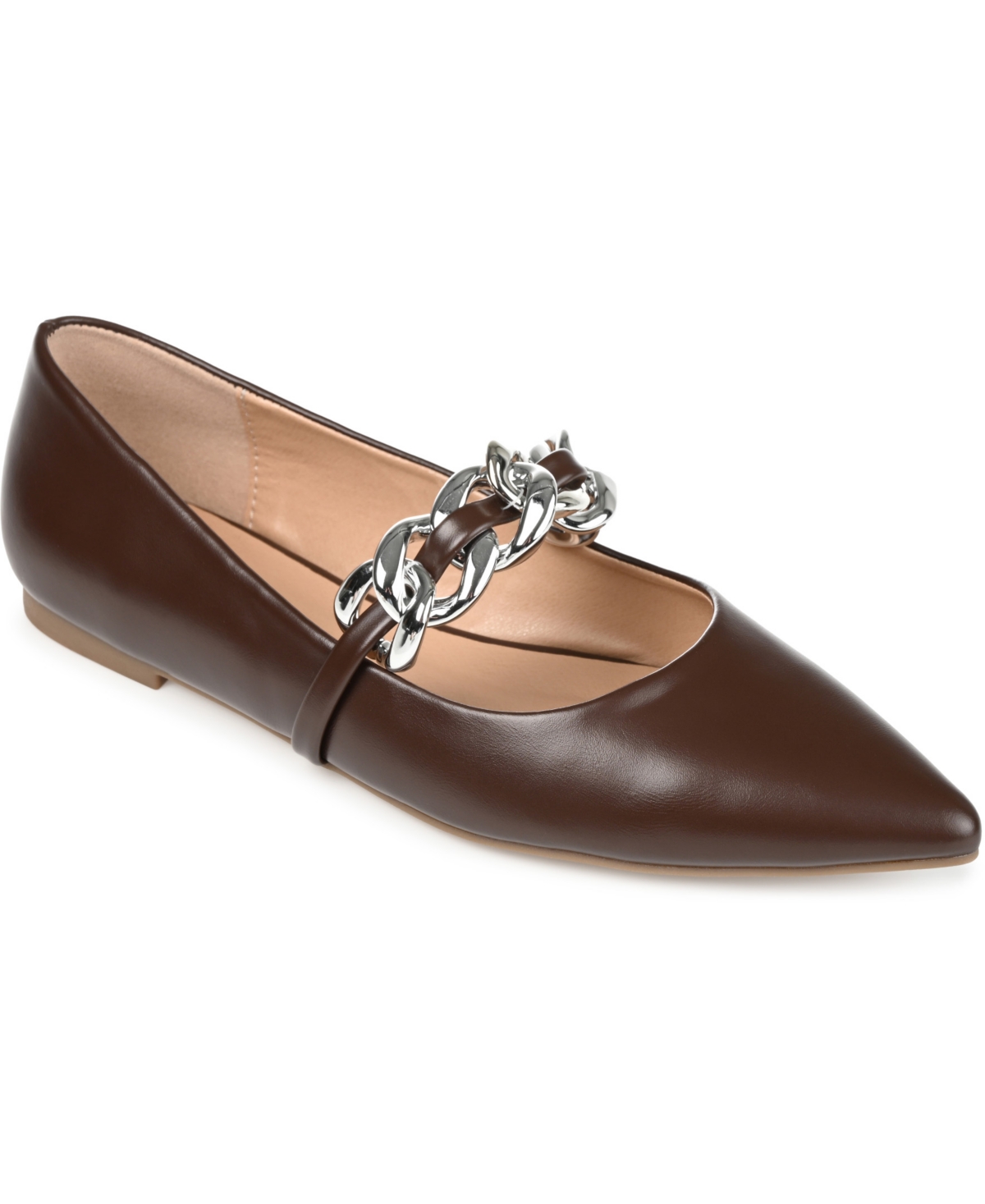 Journee Collection Women's Metinaa Chain Mary Jane Pointed Toe Flats In Brown
