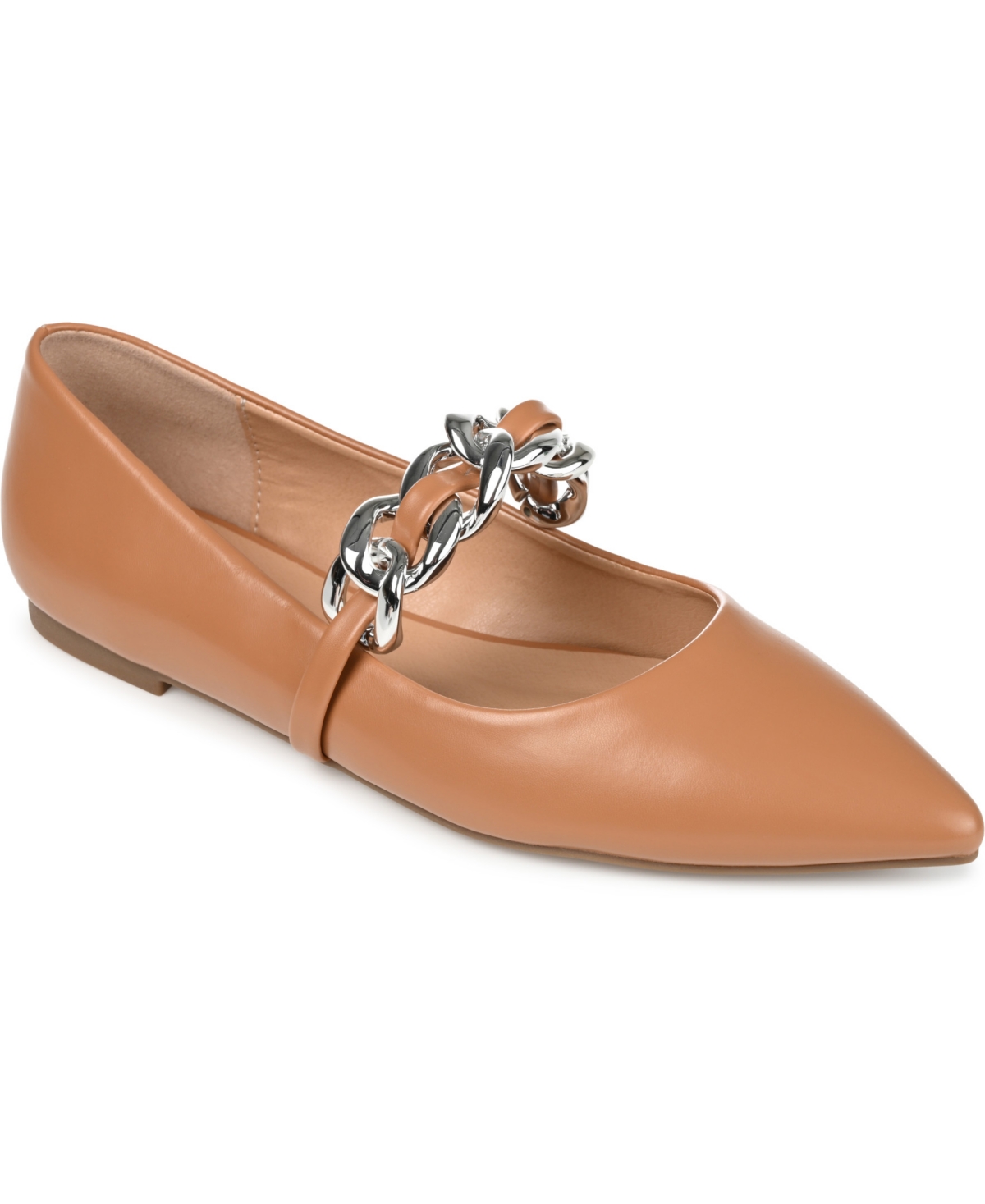 Journee Collection Women's Metinaa Chain Mary Jane Pointed Toe Flats In Tan