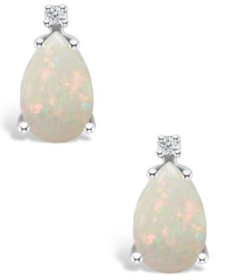 Opal (1 ct. t.w.) and Diamond Accent Stud Earrings in 14K Gold or 14K White Gold